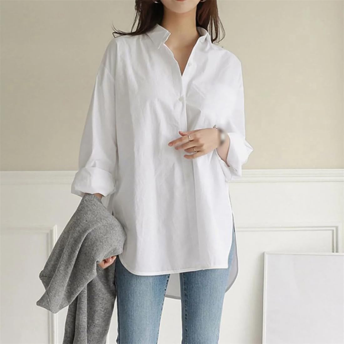 Camisa Extragrande De Color Liso, Camisas De Estilo para Mujer, Blusas De Manga Larga para Oficina, Ropa De Trabajo De Talla Grande