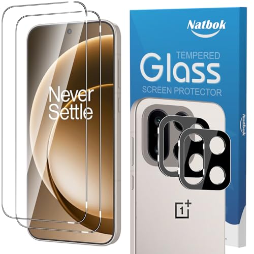 Natbok 2+2 Pack for OnePlus 15 Screen Protector with Camera Lens Protector Full Coverage 9H Tempered Glass Film HD Clear Scratch Resistant Bubble-Free for One Plus 15 Screen Protector glass
