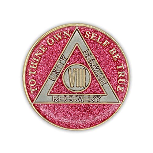 Image of 8 Year Sobriety Coin | Glitter Triplate AA Chip | Recovery Anniversary Token (Pink)