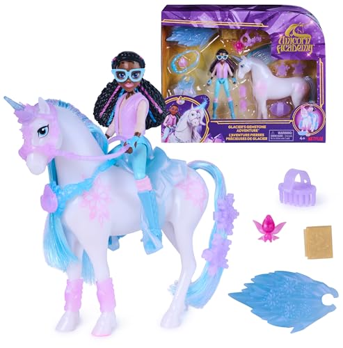 Unicorn Academy - Glacier’s Gemstone-Abenteuer mit Layla, ca. 12 cm Originalfiguren zur Netflix Serie mit 13 Zubehörteilen im EIS-Magie Design, für fantasievolles Rollespiel von Kindern ab 4 Jahren
