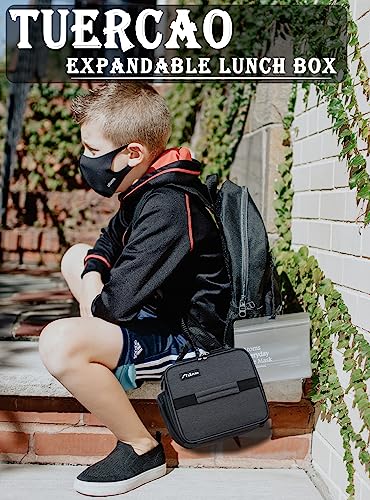 Tuercao Expandable Black Lunch Box For Boys Girls - Small Insulated Lunch Bag Kids, Portable Collapsible Mini Cooler For Car Road Trips #TOP3