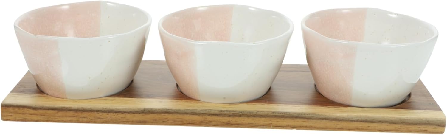 1 Set Ceramic Snack Dish with Wood Tray Compartment Bowl for Fruits Dips and Appetizers for Parties Weddings and Home Use Stylish Snack Serving