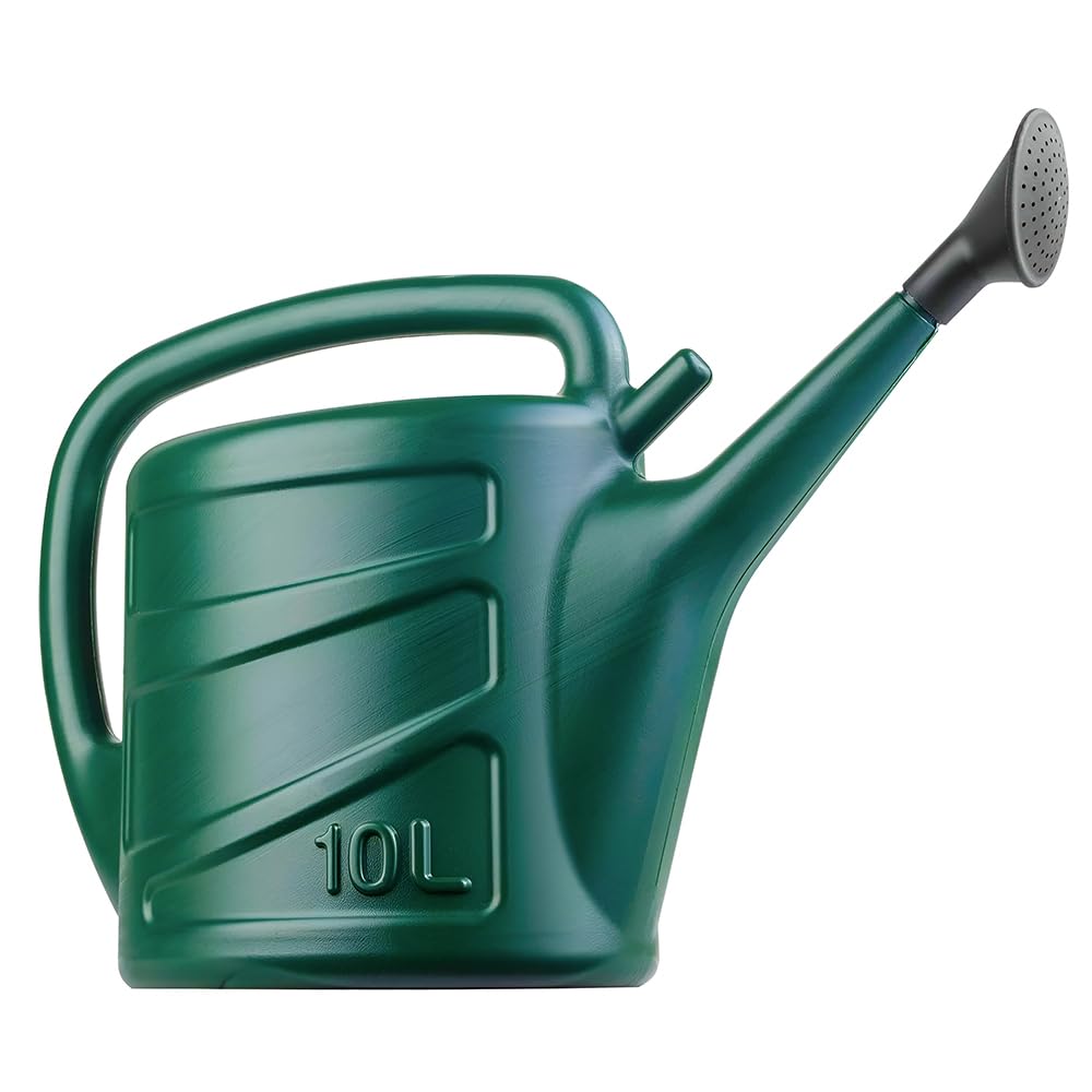 Concept4u Watering Can - Dark Green Plastic 10L Polyethylene Watering Can with Detachable Sprinkler Rose Head Durable & Lightweight Ideal for Garden, Flower, Bonsai Plants, Indoor & Outdoor, KD17728
