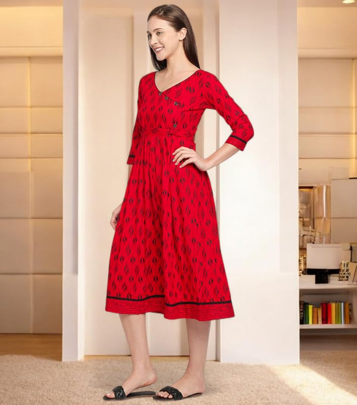 Image of DUMMY SHAPE Feeding Kurtis for Women Cotton Rayon | Printed Pregnancy Flare Kurta with Nursing Zippers to Pre & Post Partum | Maternity Dresses | Gifts for Pregnant Woman