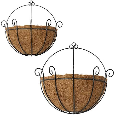 RNSUNH 2Pcs Metal Wall Hanging Planter Basket with Coco Liner Half Round Wire Plant Holder Flower Pots Hanger for Indoor Outdoor Garden Porch Decor (S,L) Cover