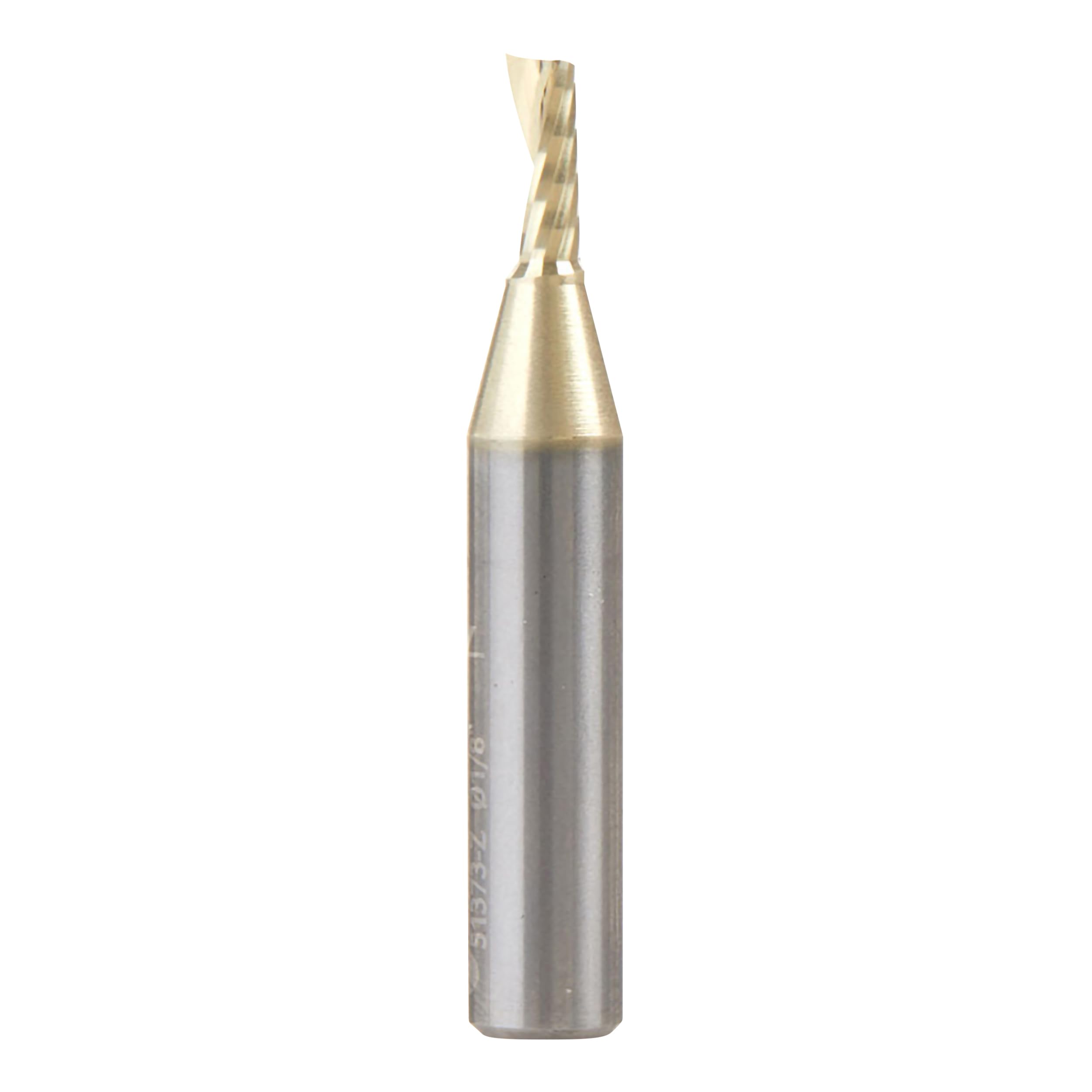 Amana Tool 51373-Z SC Spiral 'O' Single Flute, Aluminum Cutting 1/8 D x 5/16 CH x 1/4 SHK x 1-1/2 Inch Long Up-Cut ZrN Coated Router Bit with Mirror Finish