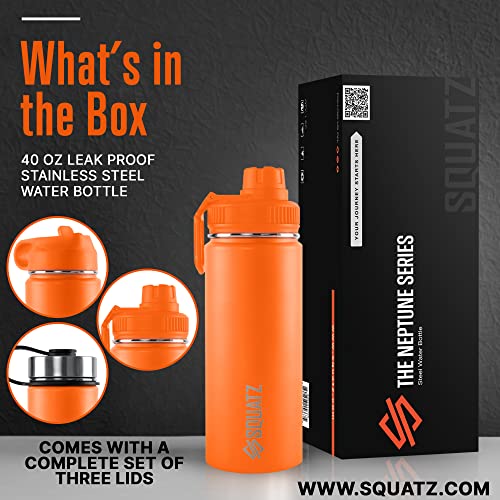 Squatz 40 Oz Neptune Series Steel Water Bottle, Stainless Double Wall Vacuum Insulated Flask With Handle Strap, Durable And Elegant Leak Proof Wide Mouth Thermos For Gym, Travel, Hiking, And Camping #TOP1