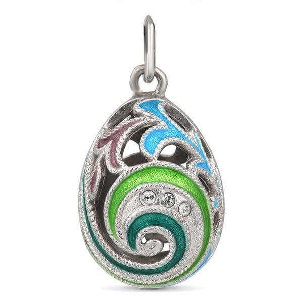 Pendentif œuf Fabergé en argent massif et émail guilloché fait main