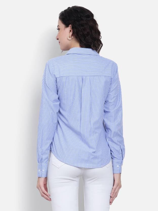 Image of Women Striped Shirt,Oversized Cotton Shirt For Women,Long Sleeve Shirt 3.