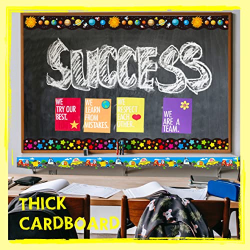 60 Feet Bulletin Board Borders, 45 Sheets Scalloped Border Trim Animals & Vehicle/Universe/Stars Decoration For School, Classroom & Offices #TOP4