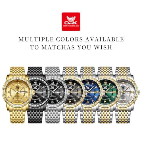 Image of OPK Watches for Men Diamond Roman Analog Mens Watches Waterproof Large Stainless Steel Men Wrist Watch Business Father Gift Watch Blue