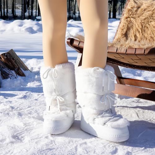 Faux Fur Boots for Women - Fuzzy Fluffy Furry Water Resistant Snow Boots for Women - Anti-Slip with Cotton Sponge Lined and TPR Rubber Sole Black White Fur Boots3