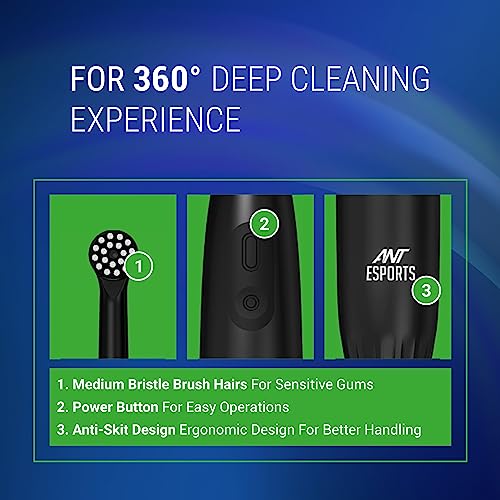 Ant Esports Alpha 360 Oscillation Electric Toothbrush with 2 Brush Heads, Sonic Toothbrushes 28,000 VPM, IPX7, Ergonomic Designs, last long for... - Image 5