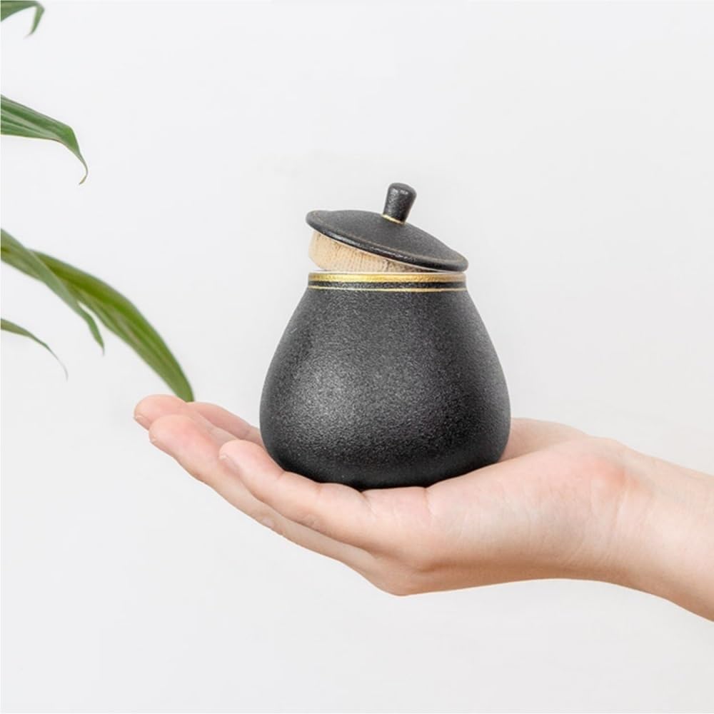 LAPADULA Pojemnik na herbatę czarna ceramika luzem pojemnik do przechowywania herbaty słoik złoty malowany herbata zamknięty słoik ceramiczny duży retro dom chiński zestaw do herbaty słoik do