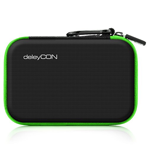 deleyCON Festplattentasche Festplatten Case HDD Case - Für 2,5 Zoll Festplatten und SSD - Robust & Stoßsicher - 2 Innenfächer Netztaschen - Schwarz/Grün – Bild 5