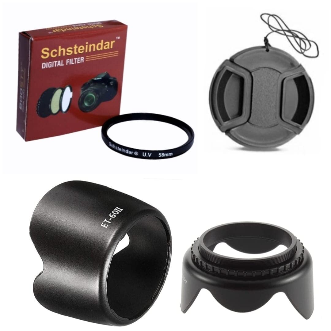 Schsteindar® 58mm ET60II Camera Flower Lens Hood with Lens Cap 58mm Lens UV Filter Compatible with for Eos Camera Lens Et 60 Replacment 18-55Mm 55-250Mm-image-23