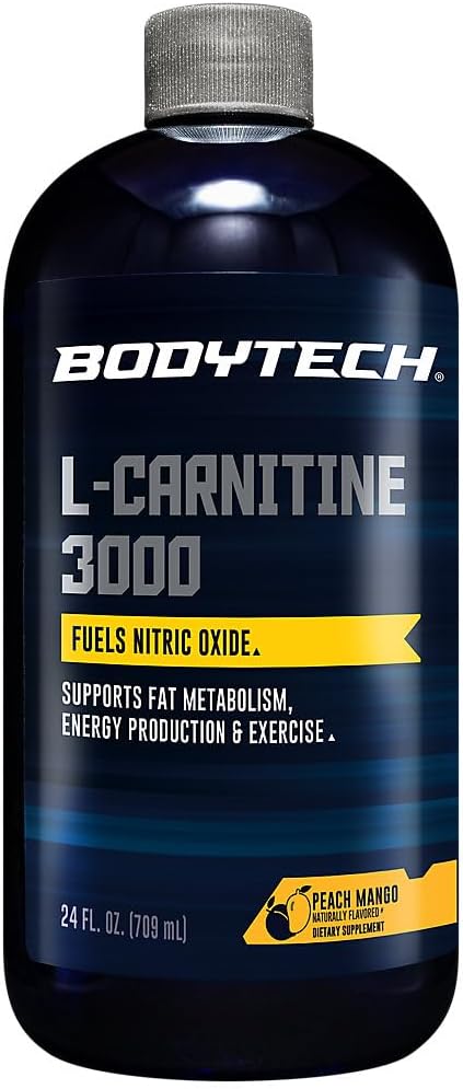 BodyTech L-Carnitine 3000mg - Supports Fat Metabolism, Energy Production & Muscle Recovery - Peach Mango (24 fl oz)