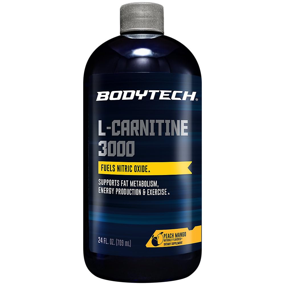 BODYTECH L-Carnitine 3000mg - Supports Fat Metabolism, Energy Production & Muscle Recovery - Peach Mango (24 fl oz)