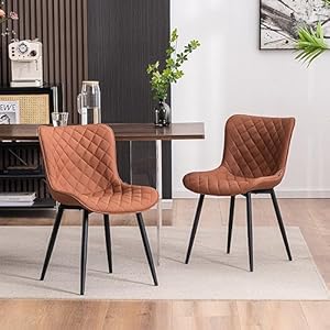 YOUTASTE Coffee Brown Dining Chairs Set of 2 Mid Century Modern PU Leather Diamond Upholstered Accent Guest Dinner Chair with Back Metal Legs for Kitchen Living Reception Waiting Room