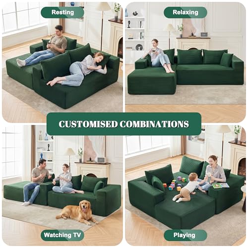 Image of Mangodan 110 inch Cloud Sectional Couch, Modular Sectional Sofa for Living Room, Boneless Sofa with Deep Seat, Comfy Fluffy Couch with L-Shaped Chaise, No Assembly Required (Left-Facing Chaise, Green)