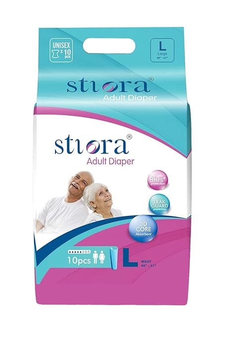 STIORA Adult Diapers Tape Style - 10 Count, Large (L) - Overnight Incontinence Brief with Fastener Tabs, High Absorbency - for Men Women Patient Care - Waist Size 40?-61? (Pack of 1)