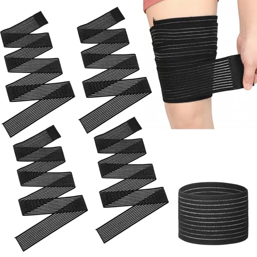 4 PCS Thigh Compression Sleeve, Adjustable Thigh Compression Wrap Versatile Hamstring Compressions Wrap Elastic Knee Wraps for Pain Relief Thighs Compressions Braces for Man and Woman(Black)