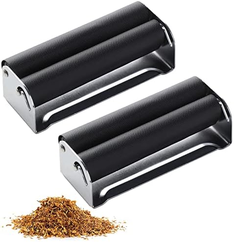 BOZILY 2PCS Metal Tobacco Roller, Easy Use Manual Cigarette Rolling Machine, 70mm Tobacco Maker Tool, Roller Cigarette Accessories(Black)