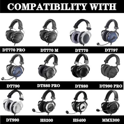 DT770 pro wymienne nauszniki kompatybilne z Beyerdynamic MMX300, DT770, DT880, DT990, Custom One Pro, opaski na głowę - czarne