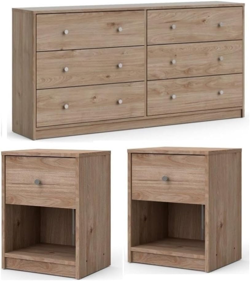 3 Piece Dresser and Nightstand Bedroom Set in Jackson Hickory