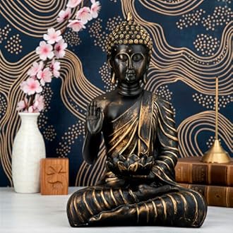 Heeran Art New Meditating Sitting Buddha Statue showpiece Idol Home Decor Items for Living Room and Gifts (Antique Golden, Medium)