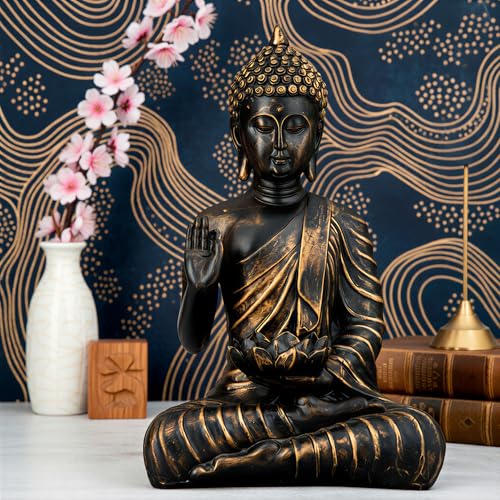 Heeran Art New Meditating Sitting Buddha Statue showpiece Idol Home Decor Items for Living Room and Gifts (Antique Golden, Medium)