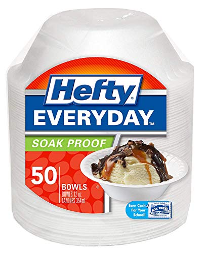 Hefty Medium Round Disposable Foam Bowls - 12 Packages of 50 Bowls (600 Total)
