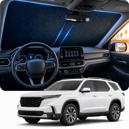 [2026 Upgraded] DooGooCoo Windshield Sun Shade for Honda Pilot 2016-2025 2026 [Cooling Ice-Crystal 100% Sun Block ] Sun Shade for Car Windshield for Honda Pilot Sunshade Custom Fit for Pilot.