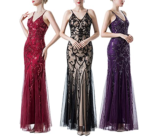 Image of Women Evening Dress 1920s Flapper Cocktail Mermaid Plus Size Formal Gown with Long Gloves