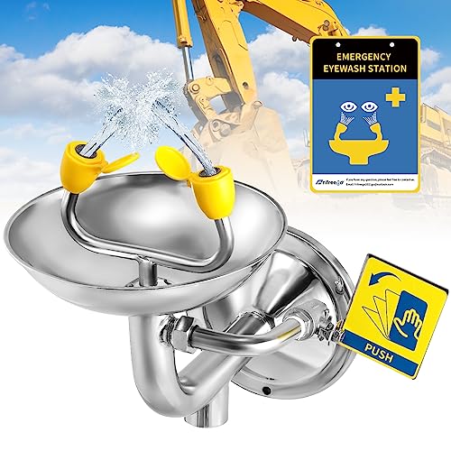 Image of Wall Mounted Eye Wash Station, Plumbing Eyewash Station with Sink, Stainless Steel Eye Washing Station with Dual Nozzles, OSHA Approved Eye Wash Unit for Industrail Use, NPT Threaded Eye Washer