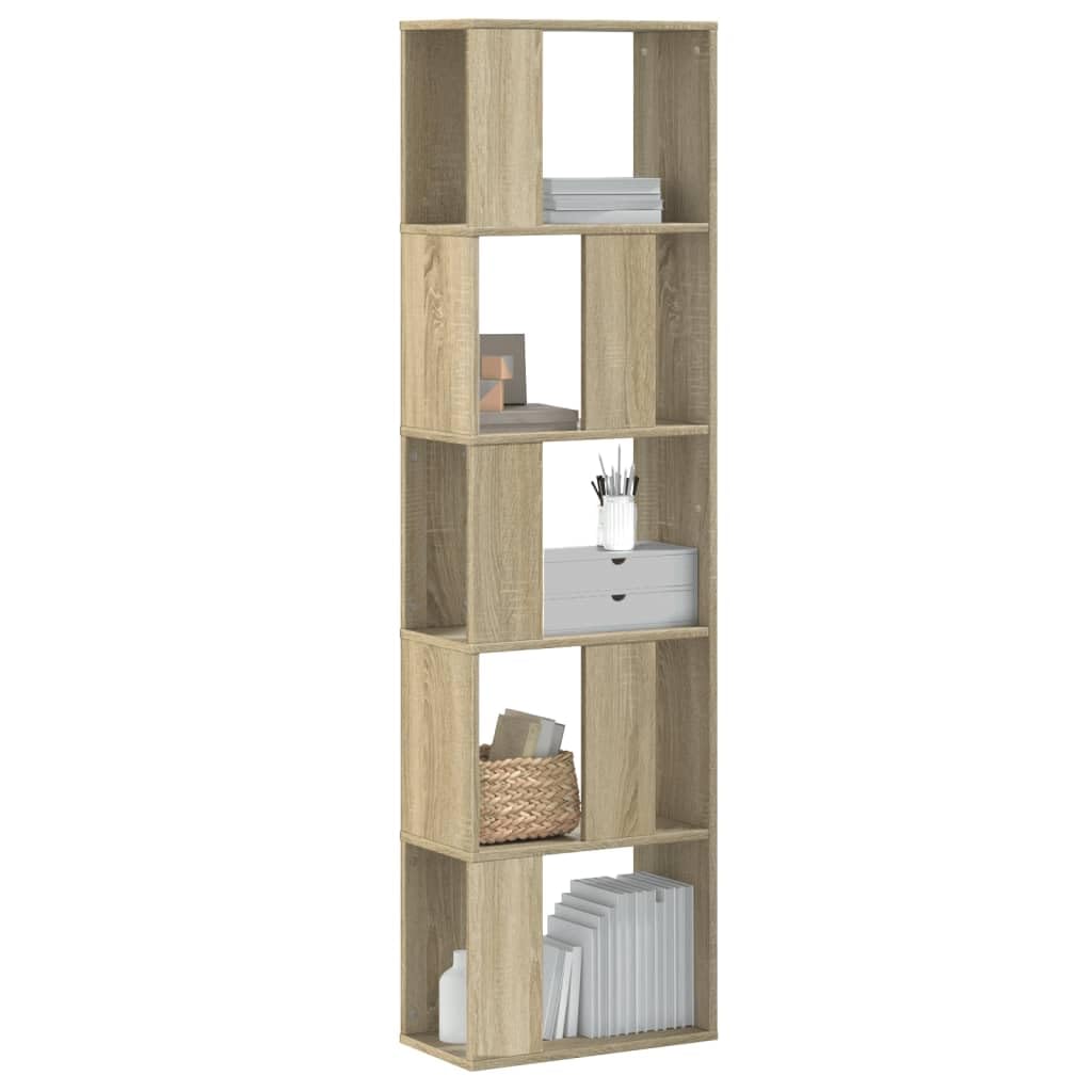Estantería de 5 niveles para aprovechar rincones vacíos con un mueble de roble Sonoma