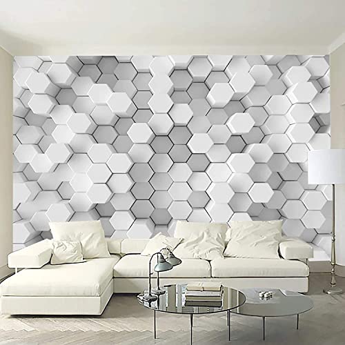 Papier peint photo 3D moderne blanc motif mosaïque géométrique hexagonale 140x68 cm
