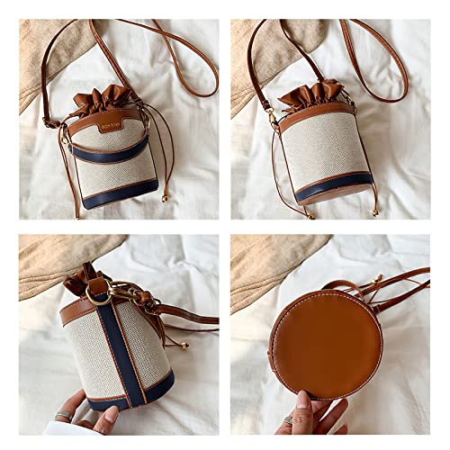 Sdncye The Bucket Bags For Women,Pu Casual Handbag Crossbody Tote Bag,Bucket Bag Trendy Fashion Drawstring Lady Hobo Bag (Blue-Brown) #TOP2