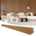 Art3d 4 Pieces 94.5" x 7.9" Acoustic Slat Wood Wall and Ceiling Panels,Fluted Modern Sound Absorbing Panels, Teak
