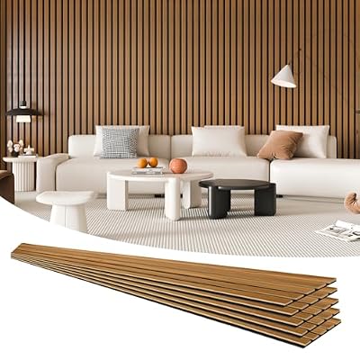 Art3d 4 Pieces 94.5" x 7.9" Acoustic Slat Wood Wall and Ceiling Panels,Fluted Modern Sound Absorbing Panels, Teak