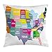 ABAKUHAUS Mapa Funda para Almohada, EE.UU. Mapa Unidos Coloridas, Colores Perdurables Tela Lavable, 40 x 40 cm, Multicolor