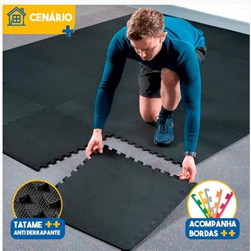 Kit 10 Placas Tatame Tapete EVA Preto, 50 x 50 x 10 cm