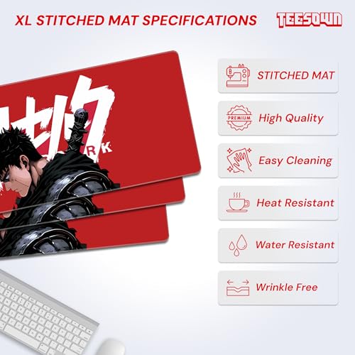 Image of Stitched Berserk Anime Extended Mousepad (12x31) for Laptop, Desktop, PC and Gaming Deskmat (Stitched Edges, XL)