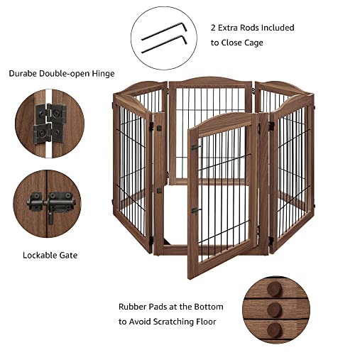 unipaws Pet Playpen with Wood and Wire, 6 Panels Extra Wide Freestanding Walk Through Dog Gate with 5 Support Feet, Foldable Stairs Barrier Pet Exercise Pen for Dogs Cats - Image 6