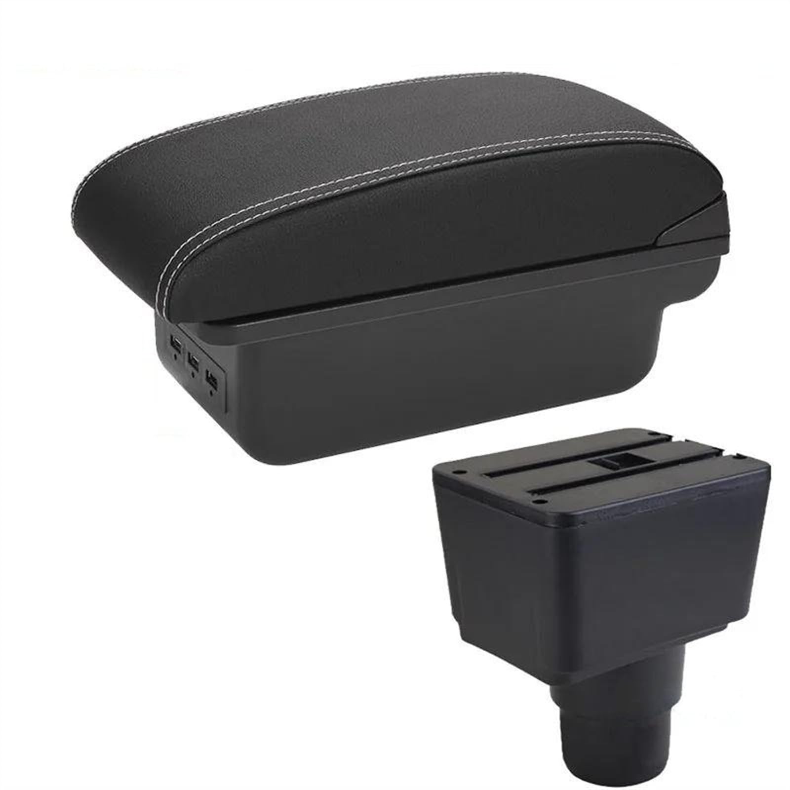 NOHEEU 2018-2024 Car Armrest Storage Box Arm Accessories Retrofit Parts Interior For EcoSport(B3 Black white 3USB)