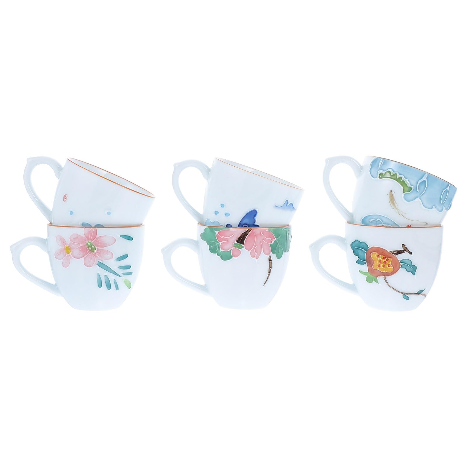 Tazze da Tè e Stile Retrò Set 6 Pezzi in Ceramica Dipinte a Mano Design Unico Pratiche per Infusione per Riunioni di Tè