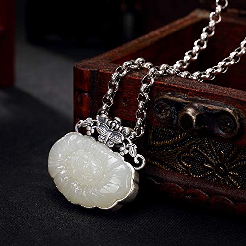 Pendentif chaîne de pull en argent et jade blanc, le cadeau vintage idéal - 5