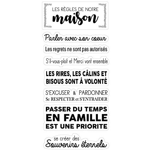 Planche de Stickers - Les Règles De la Maison Noir & Blanc - 20,5 x 45 cm - Adhésif Transparent