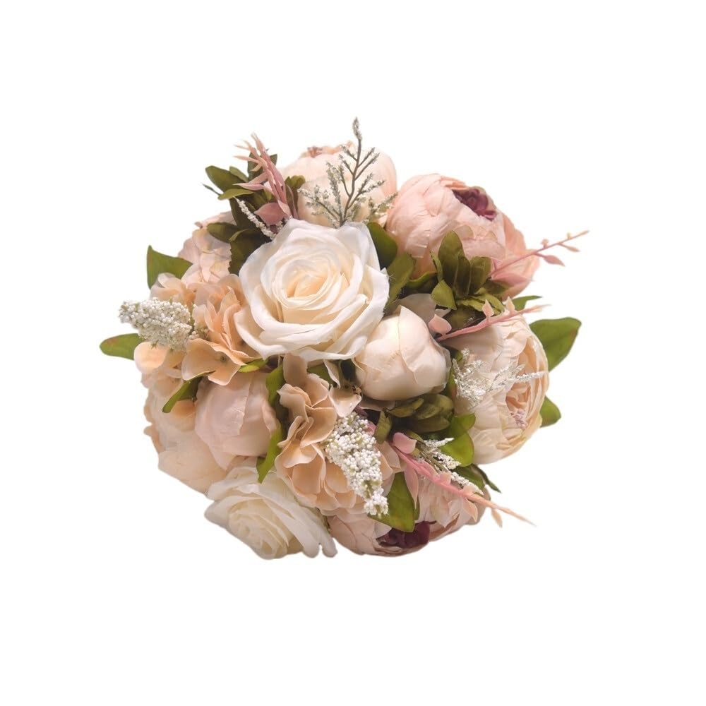HUFFA Artificial Rose Wedding Bouquet - Elegant Fake Flower Decoration for Bride & Bridesmaids(ClassicColor)