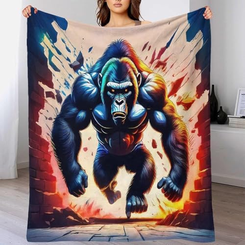 Couverture flanelle 3D Gorille légère jetable décoration lit enfant adulte douce - 6
